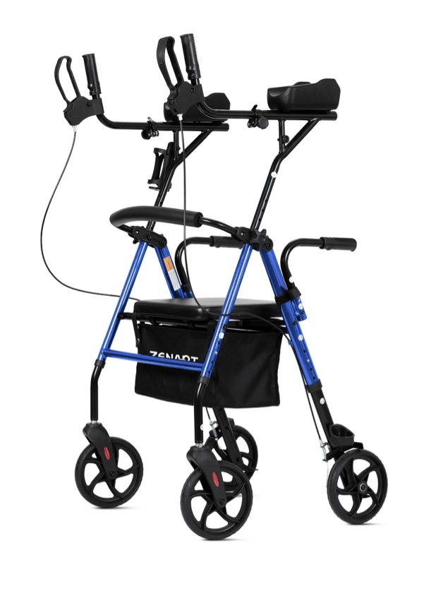 ZENART Upright Rollator Walker for Seniors, Foldable Stand up Rolling Mobility aids with Padded Seat,Blue