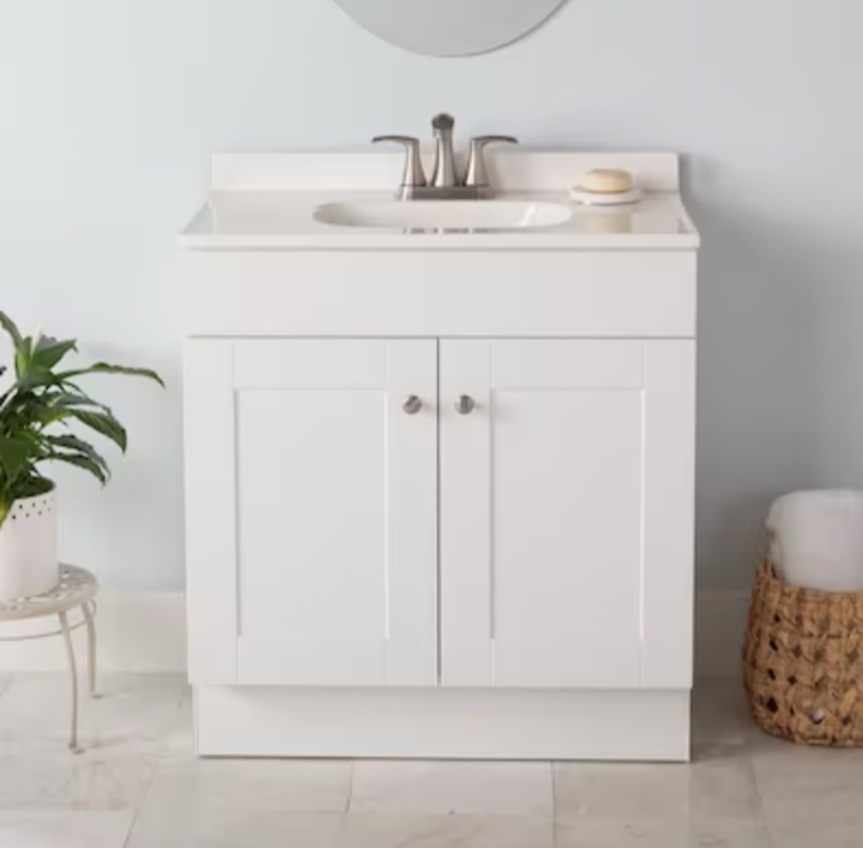 Project Source Dover 30-in True White Single Sink Bathroom Vanity BASE CABINET ONLY 