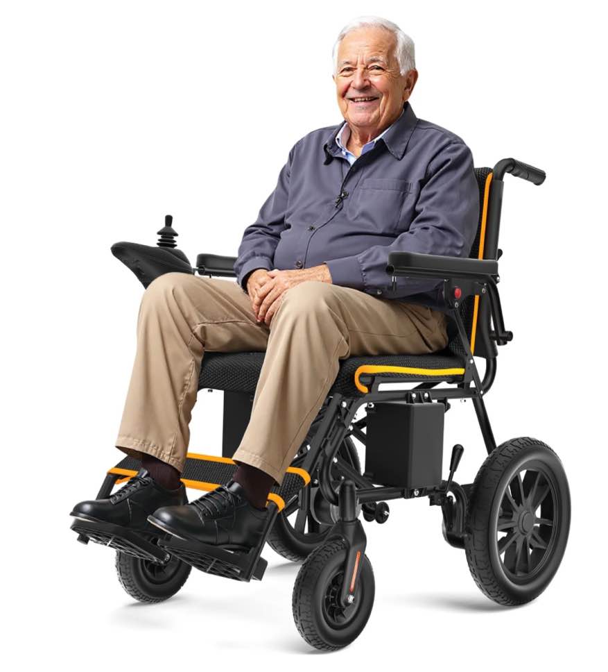 COOLHUT Foldable Electric Wheelchair, 20+ Miles Long Range Motorized Electric Wheelchair, Senior-Friendly Power Chair with 360° Joystick, All Terrain Smart Mobility Scooter, Orange