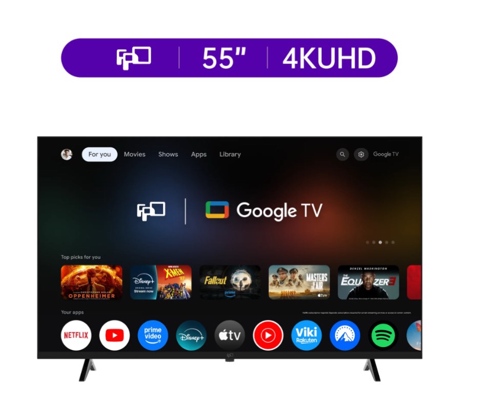 FPD 55-inch Smart TV Google TV 4K UHD with Google Play and Google Cast Built-in, HDR 10, Dolby Vision Dolby Atmos, MEMC, Voice Remote, Stream Live TV(Canvas-Series, CG55-C1, 2024 Model)