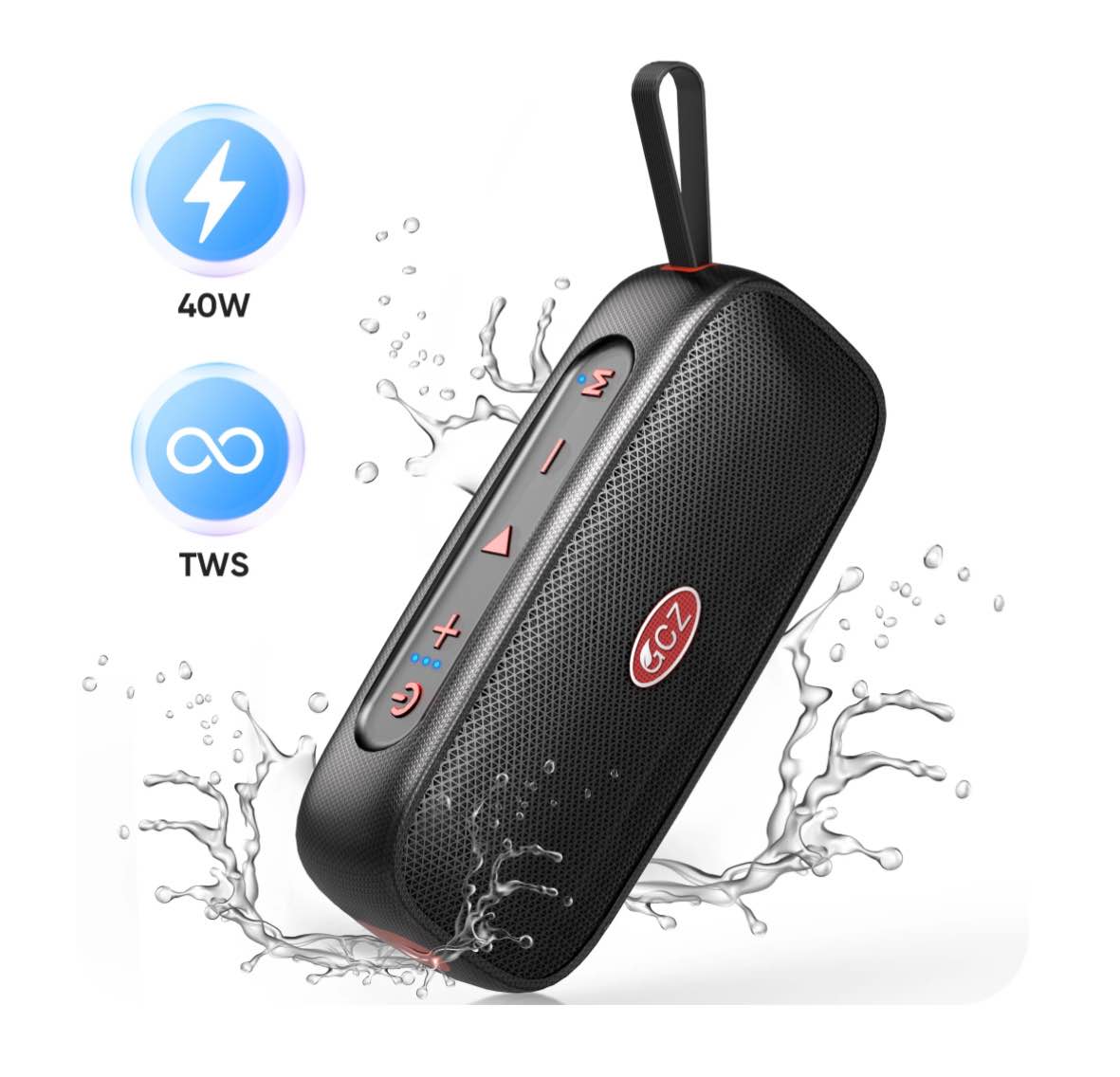 GCZ 40W Bluetooth Speaker, IPX7 Portable Wireless Outdoor Speaker with Deep Bass TWS Pairing for Home/Outdoor/Party/Beach/Back to School/Birthday Gift(Black)
