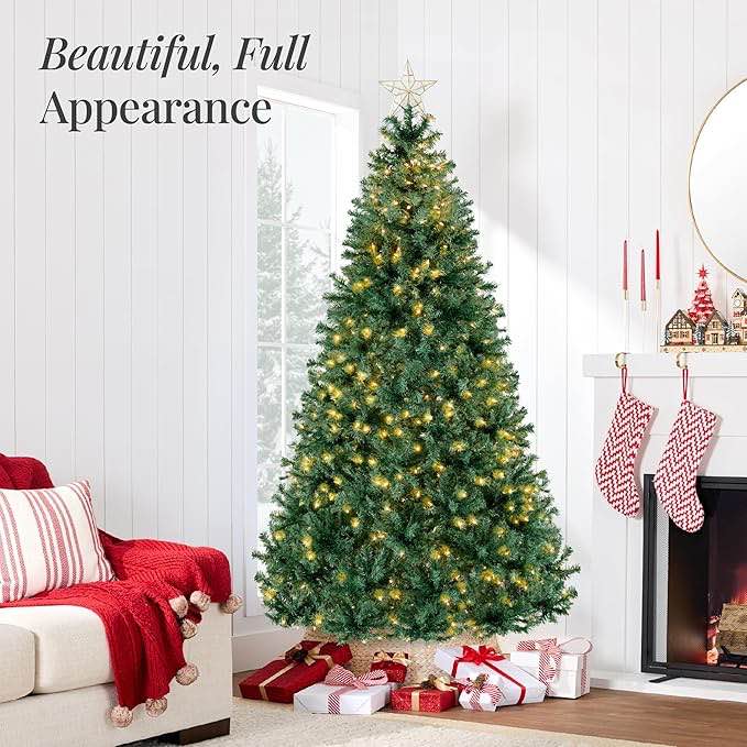 Funcid 6ft Premium Pre-Lit Hinged Artificial Christmas Tree Full Tree with 1477 PVC Branch Tips  250 Incandescent Lights  Foldable Metal Stand  Green