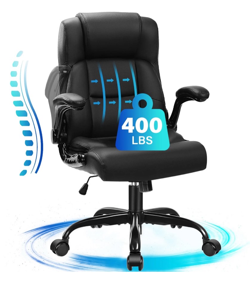 JONPONY Big and Tall Office Chair 400LBS Wide Seat Ergonomic Computer Desk Chair High Back Executive Leather Chair Adjustable Task Chair Lumbar Back Support 8 Hours Heavy Duty Design,9189,Black