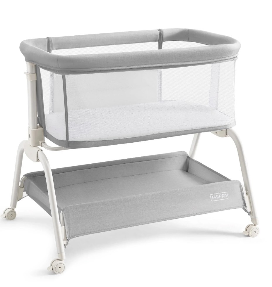 harppa baby bassinet bedside sleeper, 6 height adjustable baby bassinet for infants, grey