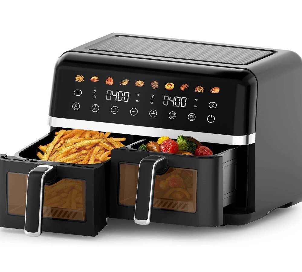 WHALL Digital Air Fryer Oven - 2 Independent 5 Qt Baskets, View Window, 1800W