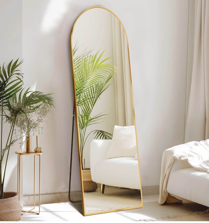 CONCETTA 59"x16" Arched Full Length Mirror, Full Body Standing Mirror Floor Mirrors, Gold