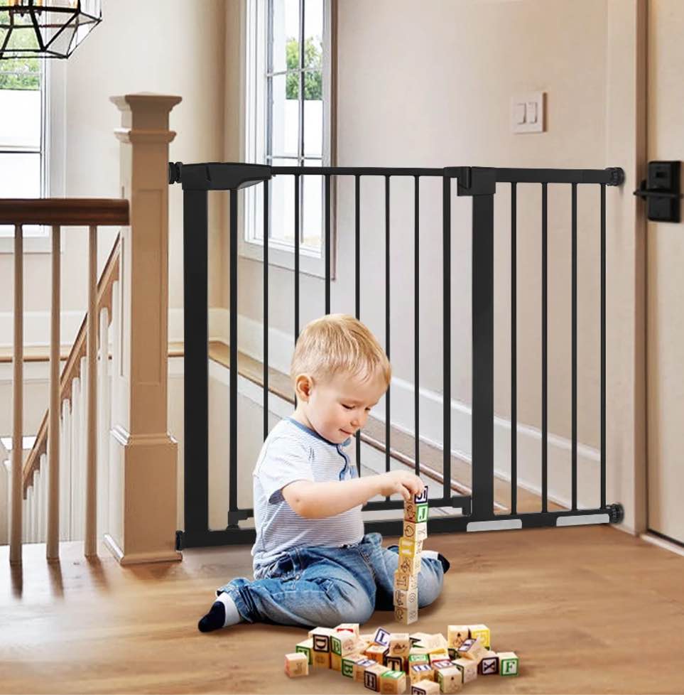 29.5"-43.3" Extra Wide Safety Baby Gate for Stairs Doorways, Top of Stairs, Black