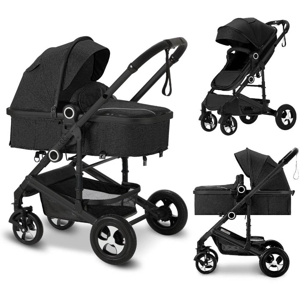 AILEEKISS 3-in-1 Convertible Baby Stroller with Big Seat and Adjustable Canopy, 24 Pound, Black