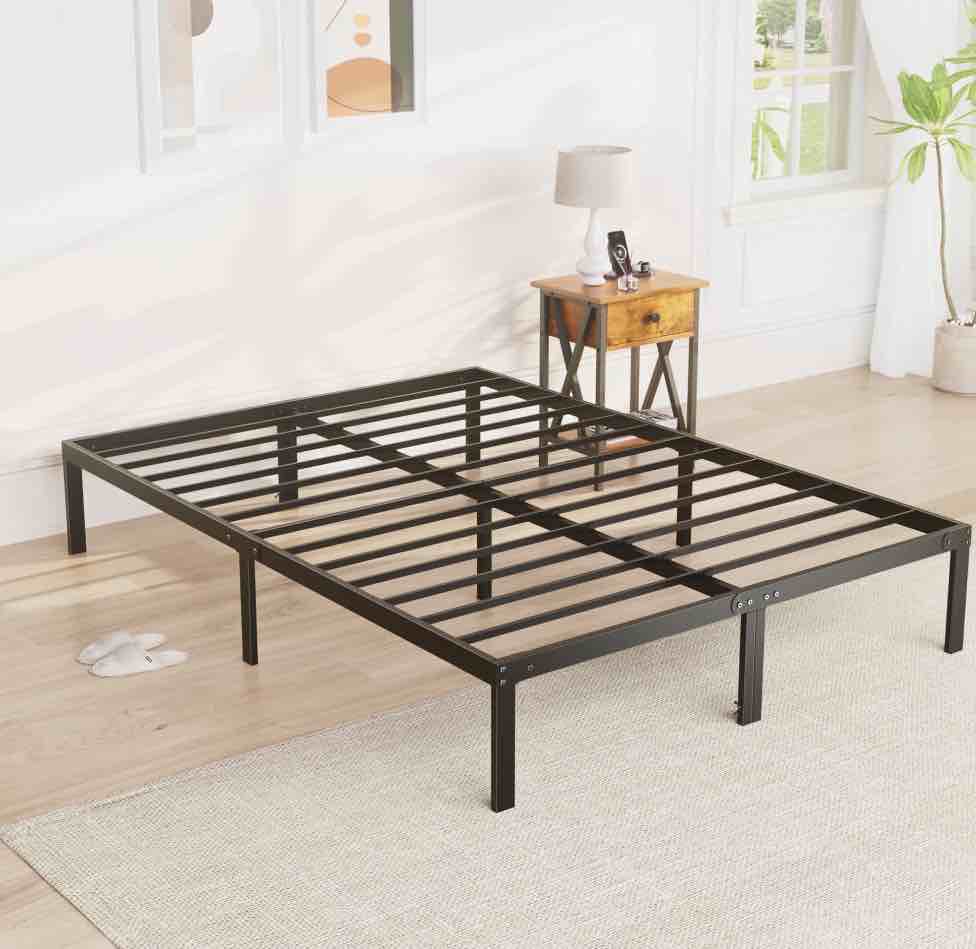 edx king size bed frame with ample storage space, sturdy steel slat support, 14-inch height, no box spring needed, heavy-duty metal platform