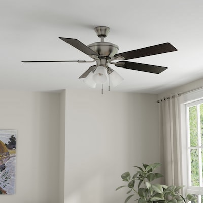 Harbor Breeze Sailor Bay 52-in Downrod or Flush Mount Brushed Nickel with Auburn/Honey Blades Ceiling Fan With Light 5 -Blade 
