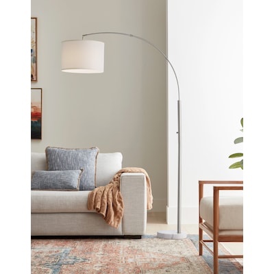 allen + roth 73-in Brushed Steel Arc Floor Lamp with Fabric Shade