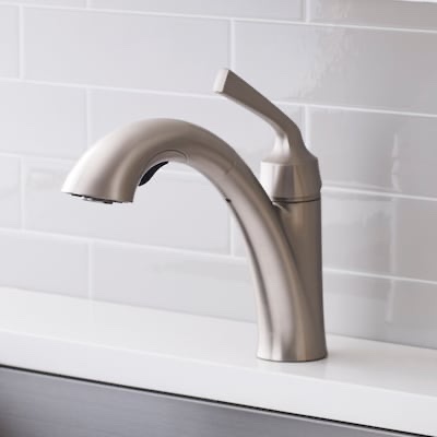 allen + roth Mullen Spot Free Stainless Steel Single Handle Deck-mount Pull-out Kitchen Faucet with Sprayer (Includes Deck Plate) (Includes Soap Dispenser)