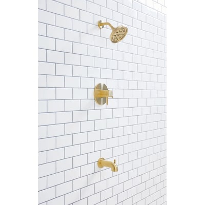 allen + roth Harlow Brushed Gold 2-handle Single function 6-in Round Bathtub and shower Faucet with Valve