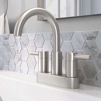 allen + roth Harlow Brushed Nickel 4-in centerset 2-handle WaterSense High-arc Residential Handle Bathroom Sink Faucet