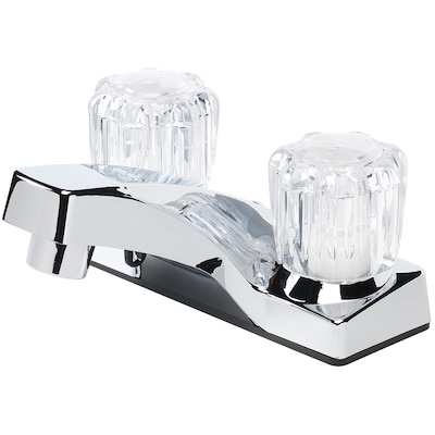 Project Source Chrome 4-in centerset 2-handle WaterSense Low-arc Commercial/Residential Handle Bathroom Sink Faucet