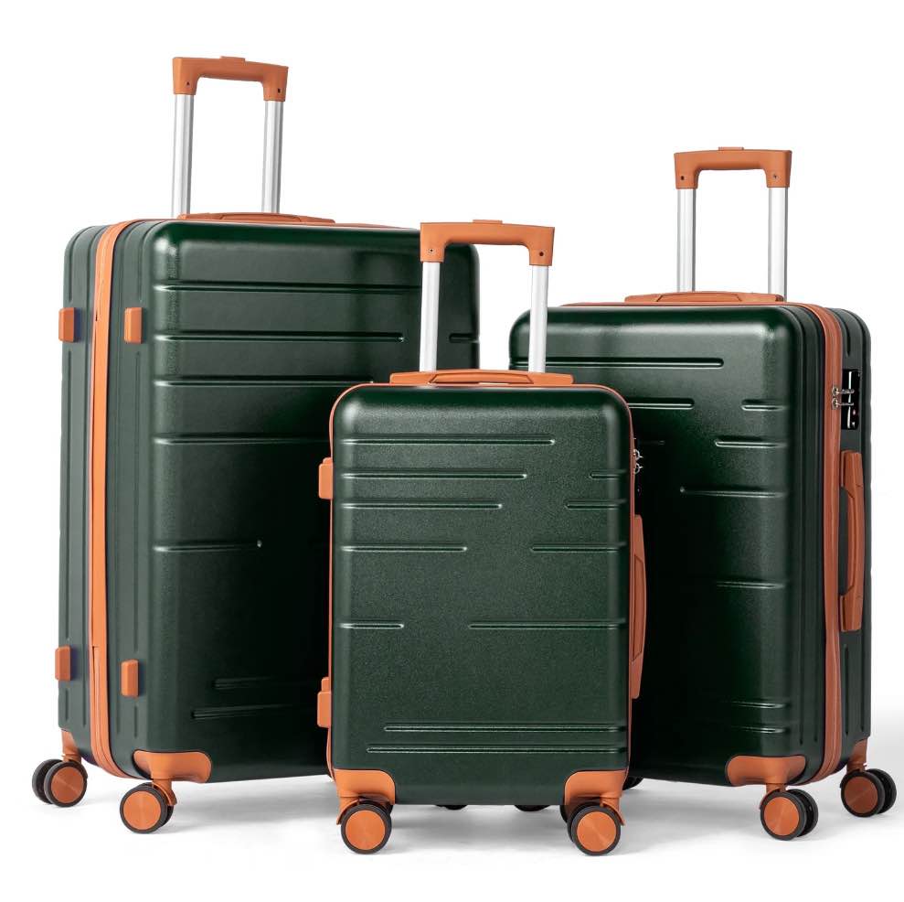 Zimtown Luggage 3 Piece Set, ABS Hardside Lightweight Suitcase with Spinner Wheels TSA Lock, Deep Green