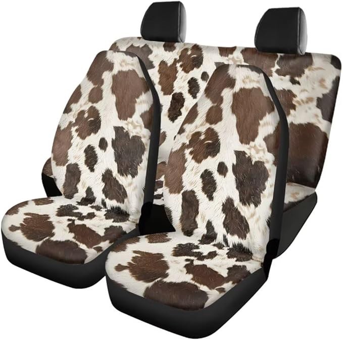 TOADDMOS Auto Seat Covers, Brown Cowhide Design Car Accessories for Interior Decor, Front Seat Covers Full Set, Universal Fit Most Cars Women Men