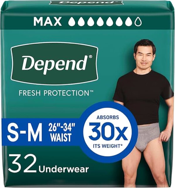 Depend Fresh Protection Adult Incontinence Underwear for Men, Disposable, Maximum, Small/Medium, Grey, 32 Count, Packaging May Vary
