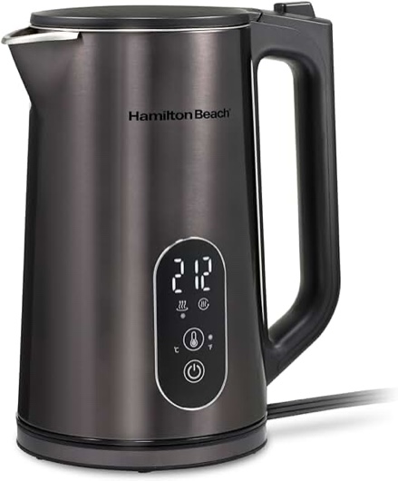 Hamilton Beach Digital Temperature Control Electric Tea Kettle, Hot Water Boiler & Heater 1.7L, 5 Preset Modes + Keep Warm, Fast Boil 1500 Watts, BPA Free, Double Wall Construction, Black (40851)
