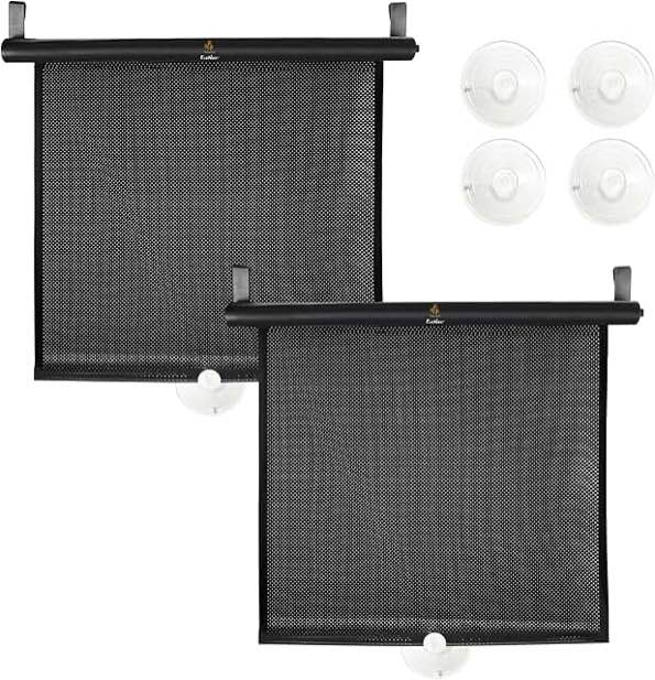 EcoNour Car Side Window Sun Shade (2 Pack) | Retractable Car Roller Sunshade for Kids | Baby Car Window Shades for UV and Sun Glare Protection | Baby Car Travel Accessories (15"x17")