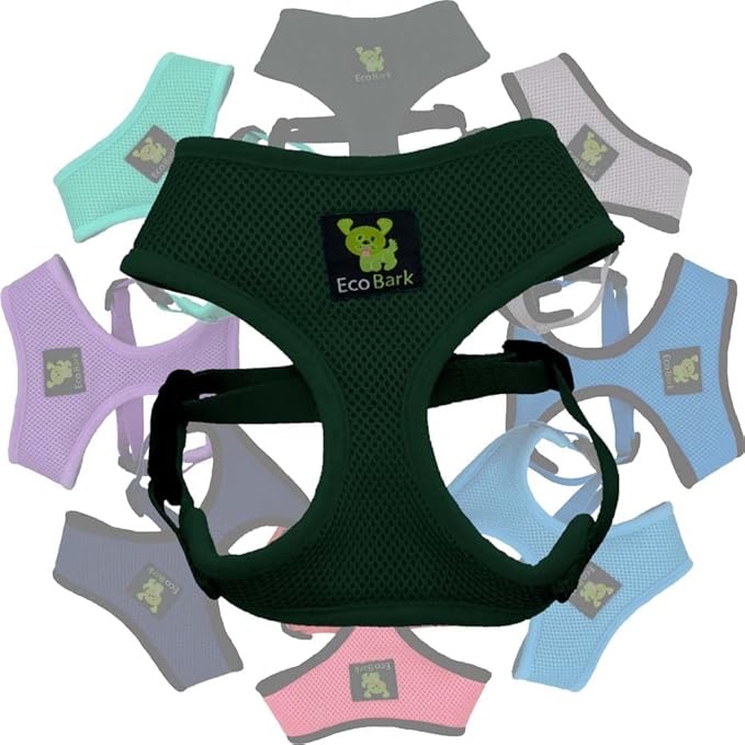 EcoBark Dog Harness - Luxurious Soft Mesh - Eco-Friendly Over The Head Vest Harness - No Pull & No Choke Design - Padded Breathable Body Halter - for Toy and Small Breeds (Forest Green, Medium)