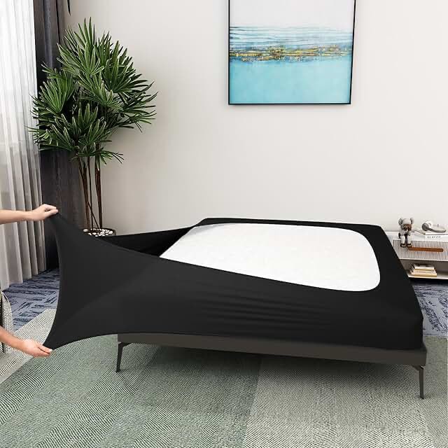 Box Spring Cover Queen Size - Jersey Knit & Stretchy Wrap Around 4 Sides Bed Skirt for Hotel & Home - Queen/Cal Queen, Black