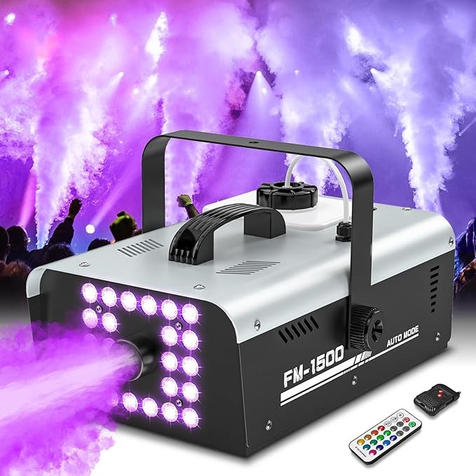Fog Machine Halloween Outdoor Indoor, 1500W Smoke Machine Fog with 24 LEDs Strobe Lights and Remote