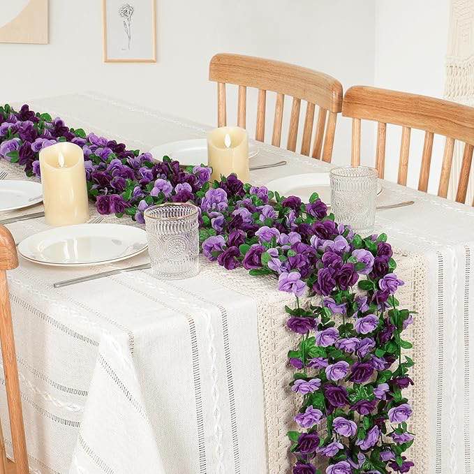 KHOYIME 9 Pack 72 FT Artificial Flower Garland, Fake Purple Roses Vines Silk Flowers Faux Plastic Ou