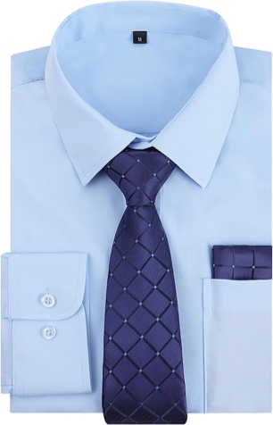 Alizeal Mens Dress Shirt with Tie Pocket Square Classic Long Sleeve Shirts Matching Necktie Button Down Shirt SIZE  -XL