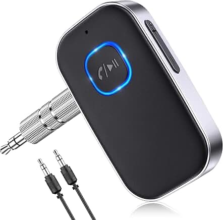 COMSOON Bluetooth Receiver for Car, Noise Cancelling 3.5mm AUX Bluetooth Car Adapter, Wireless Audio Receiver for Home Stereo/Wired Headphones, Hands-Free Call, 16H Battery Life - Dark Gray