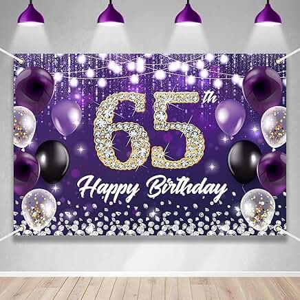 Happy 65th Birthday Backdrop Banner Purple Theme Background with Shiny Diamond Noble Elegant Birthday Party Photo Photography Prop Booth Background for Men Women Celebration 70.8x47.2in-BECKTEN