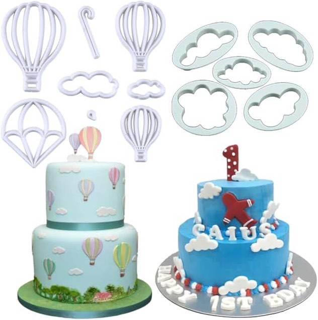 13Pcs/Set Hot Air Balloon & Cloud Fondant Cutter Set, Hot Air Balloon Plastic Cookie Cutter Mold for Baby Shower Cake Topper Decorating Sugar Craft Polymer Clay Cutters