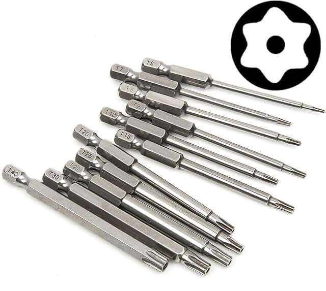 Yakamoz 11 Pcs Magnetic T6-T40 Torx Head Screw Driver Bit Set Security Tamper Proof Star 6 Point Screwdriver Drill Bits Tools with 1/4 Inch Hex Shank | 3 Inch Length