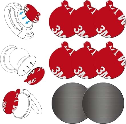 volport Pops Sticky Adhesive Replacement for Car Mount, 6 Pack 3M Dots VHB Sticker Pads Double Sided Tape for Magnetic Dashboard Cell Phone Holder Wall Socket Base with 2 Pack Round Metal Plate Discs