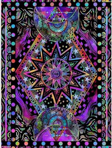 Blacklight Sun and Moon Tapestry Glow in The Dark Neon Hippie Bohemian Tapestries for Bedroom Aesthetic UV Reactive Purple Celestial Tie Dye Tapestry Wall Hanging for Living Room Dorm (40'' × 30'')