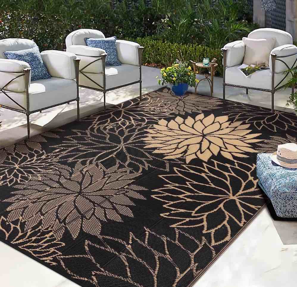 Ileading Outdoor Rugs for Patios Clearance 9'x12' Waterproof Patio Mat Plastic Straw Rug Reversible RV Camping Tent Rug Outside Area Rug for RV, Patios,Deck, Beach,Balcony, Camping