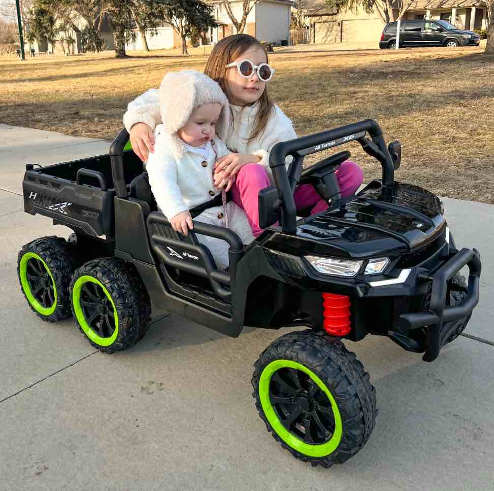 TCARAIWEN 24V 2-Seater Ride On Dump Truck,Ride on Car Truck,Ride on UTV W/,Ride on Toys W/ Dump Bed/Shovel, LED Light, Music, Remote Control,6 Wheels 4WD Ride On Toys for Boys Girls (Ages 3+)Black