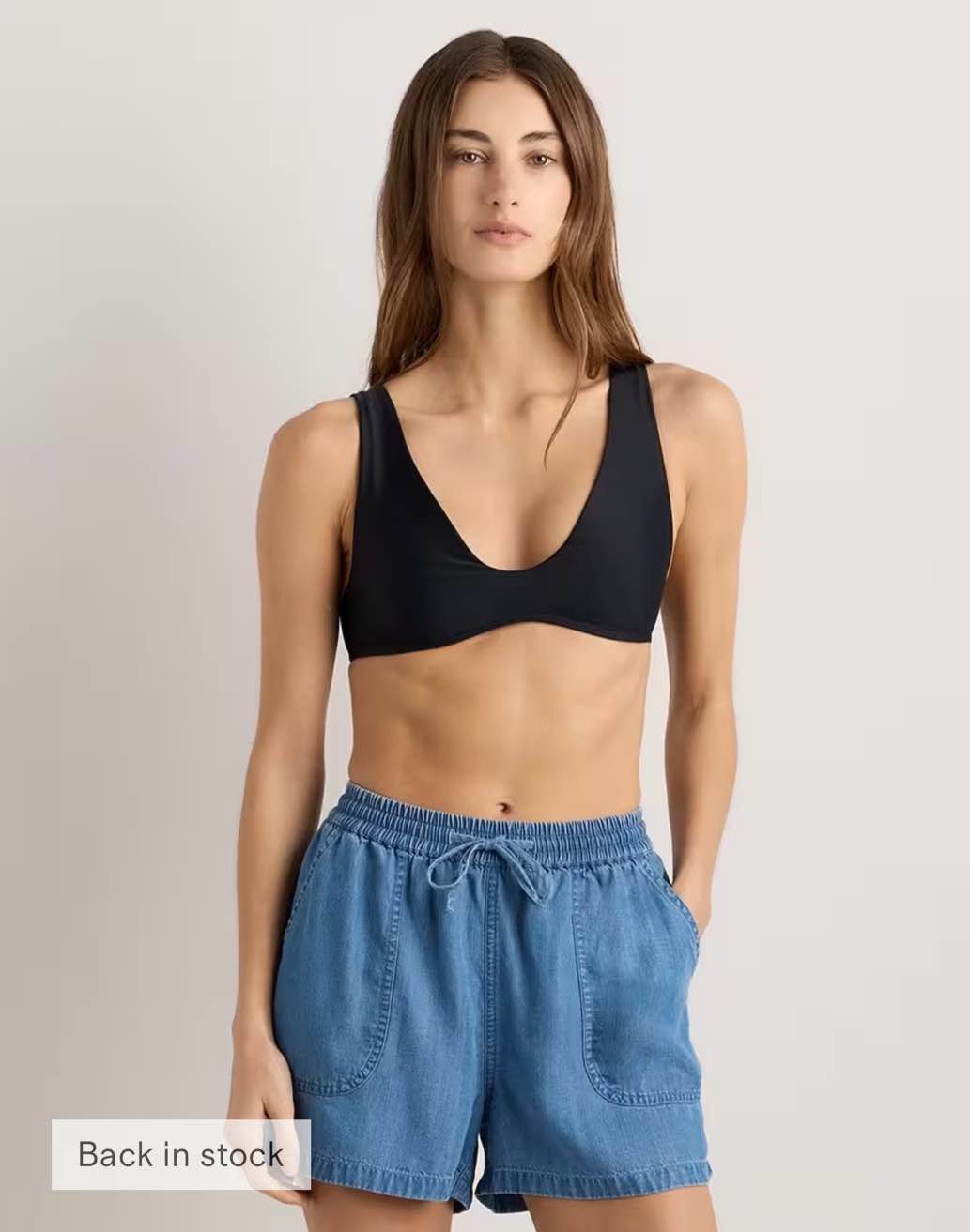 quince italian plunge bikini top, s, black