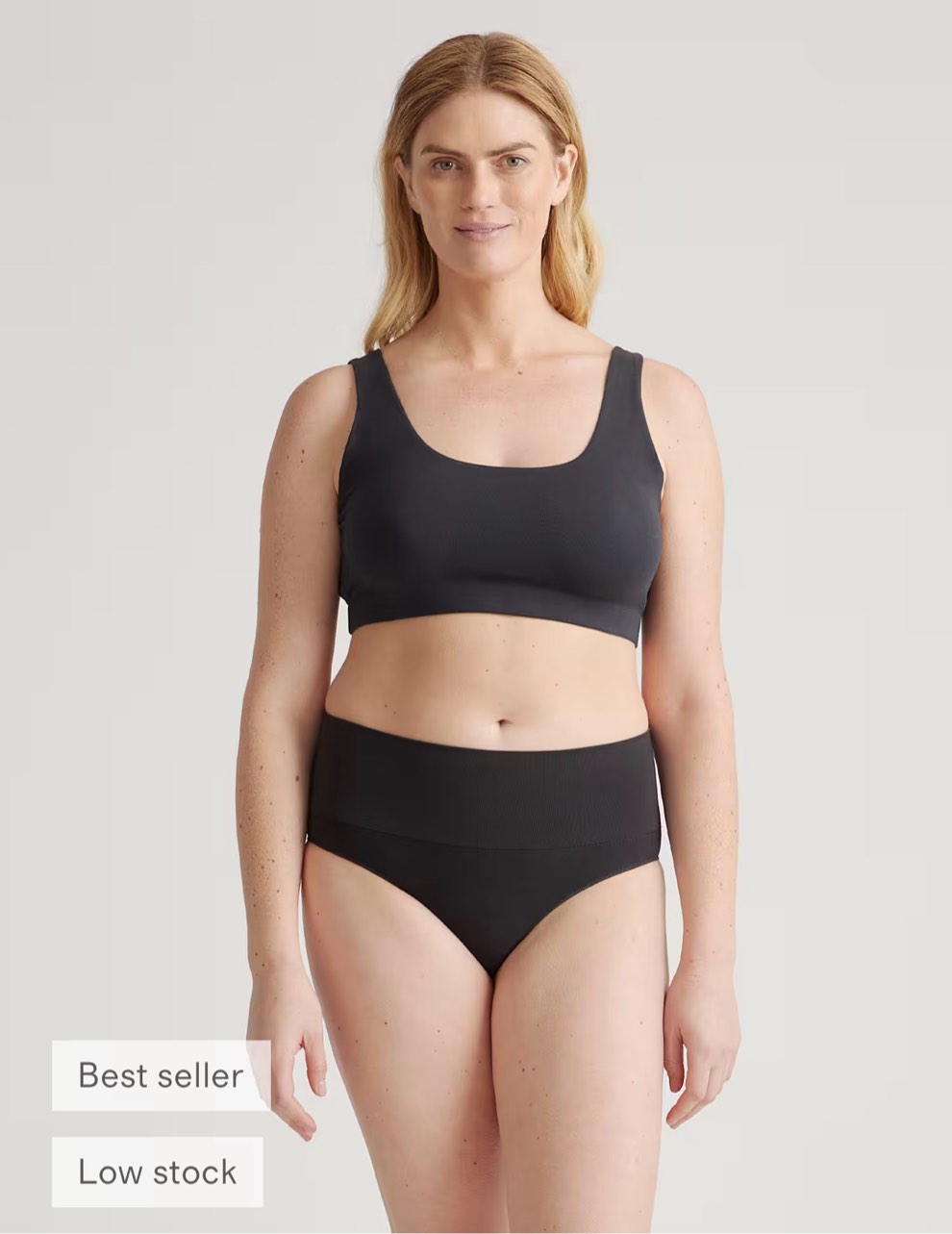 quince organic cotton tank bralette (2-pack), l, black/heather grey