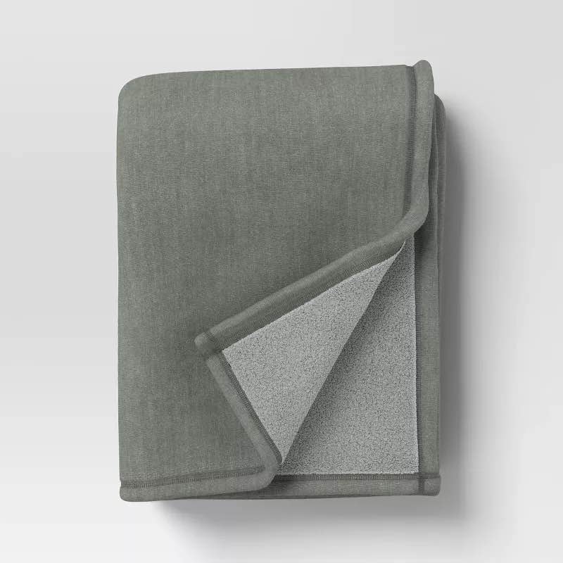 Oversized Casual Chenille Throw with Faux Shearling Reverse Soft Green - Threshold: Lightweight, 50x70, Machine Washable