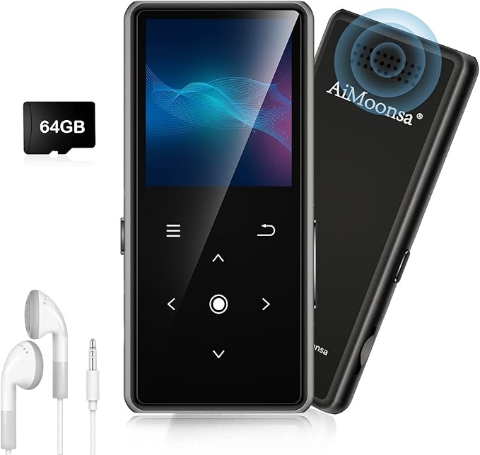 Condition photo showing Good Condition for 64gb mp3 player with bluetooth 5.2, aimoonsa music player with built-in hd speaker, fm radio, voice recorder, hifi sound, e-book, earphones included