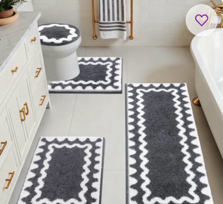 Absorbent Non-Slip Washable Bath Mat Bathroom Rug(Set of 4) 