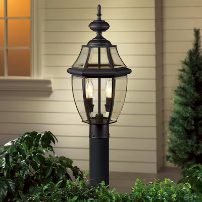 Allen + Roth Brayden 21.63-in Matte black Traditional Outdoor Light post lantern