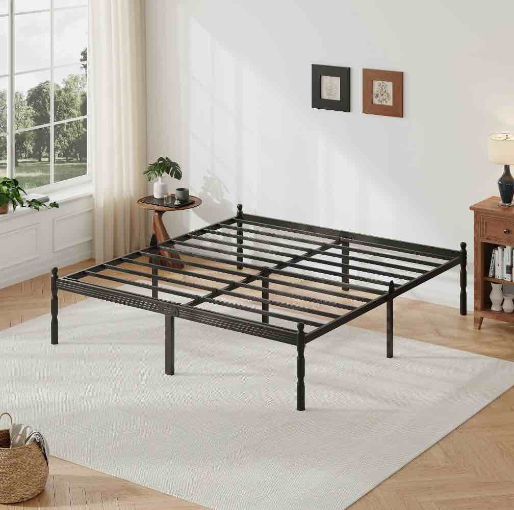 QFTIME 18" Queen Metal Platform Bed Frame with Anti-Slip Stoppers, Heavy Duty Mattress Foundation