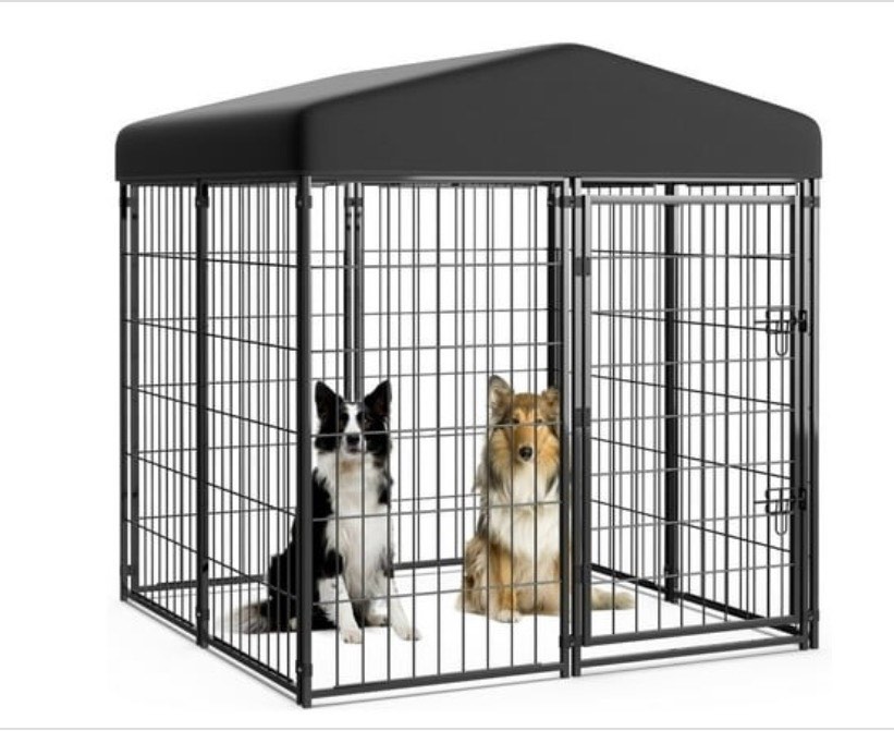 Anyask 4FT(D) X 4FT(W) X 4.5FT(H) Dog Kennel Playpen with UV-Resistant Waterproof Roof Large Outdoor Heavy Duty Metal Dog Crate Fence for Cat Duck Ch