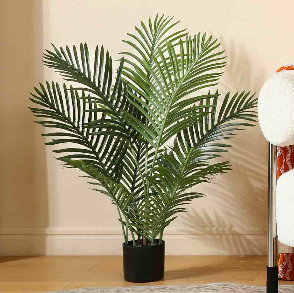 DR.Planzen 2 Pack 3 Feet Fake Majesty Palm Plant Artificial Majestic Palm Faux Ravenea Rivularis in Pot for Indoor Outdoor Home Office Store, Great Housewarming Gift, Set of 2
