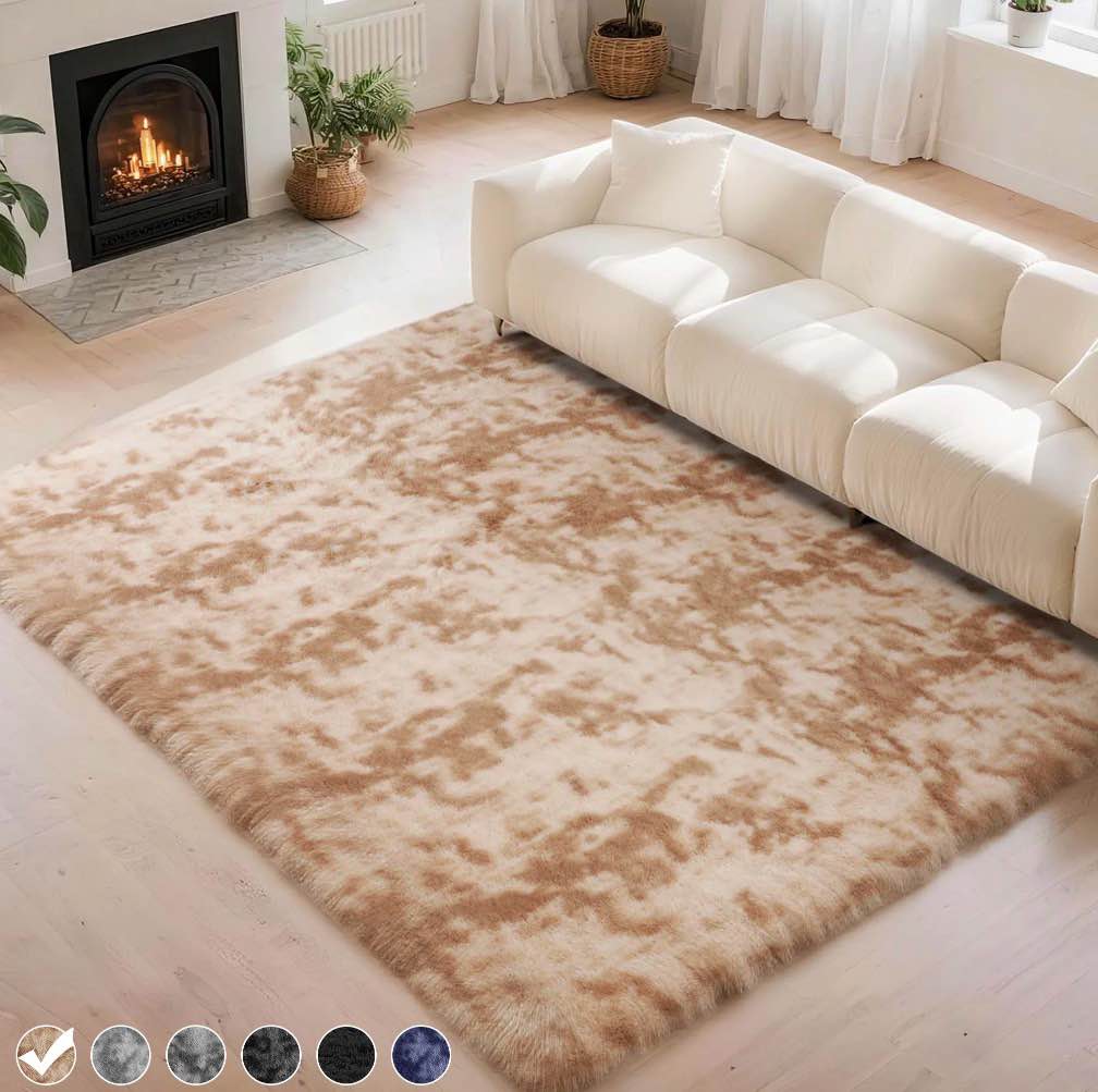 CozyDesg 5ft x 8ft Area Rugs, Soft Fluffy Area Rugs Floor Mat Floor Rugs for Living Room Bedroom Modern Decor Carpet, Camel