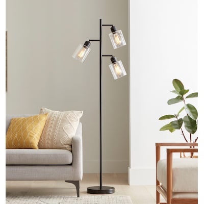 allen + roth 67-in Black Multi-head Floor Lamp with Glass Shade