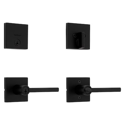 Kwikset Halifax Matte Black Interior or Exterior Double-Cylinder Deadbolt and Keyed Entry Door Handleset ft. SmartKey Security