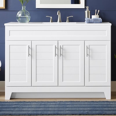 100+ bought last week Style Selections Kirkman 48-in True White Single Sink Bathroom Vanity (White Cultured Marble Top NOT included)